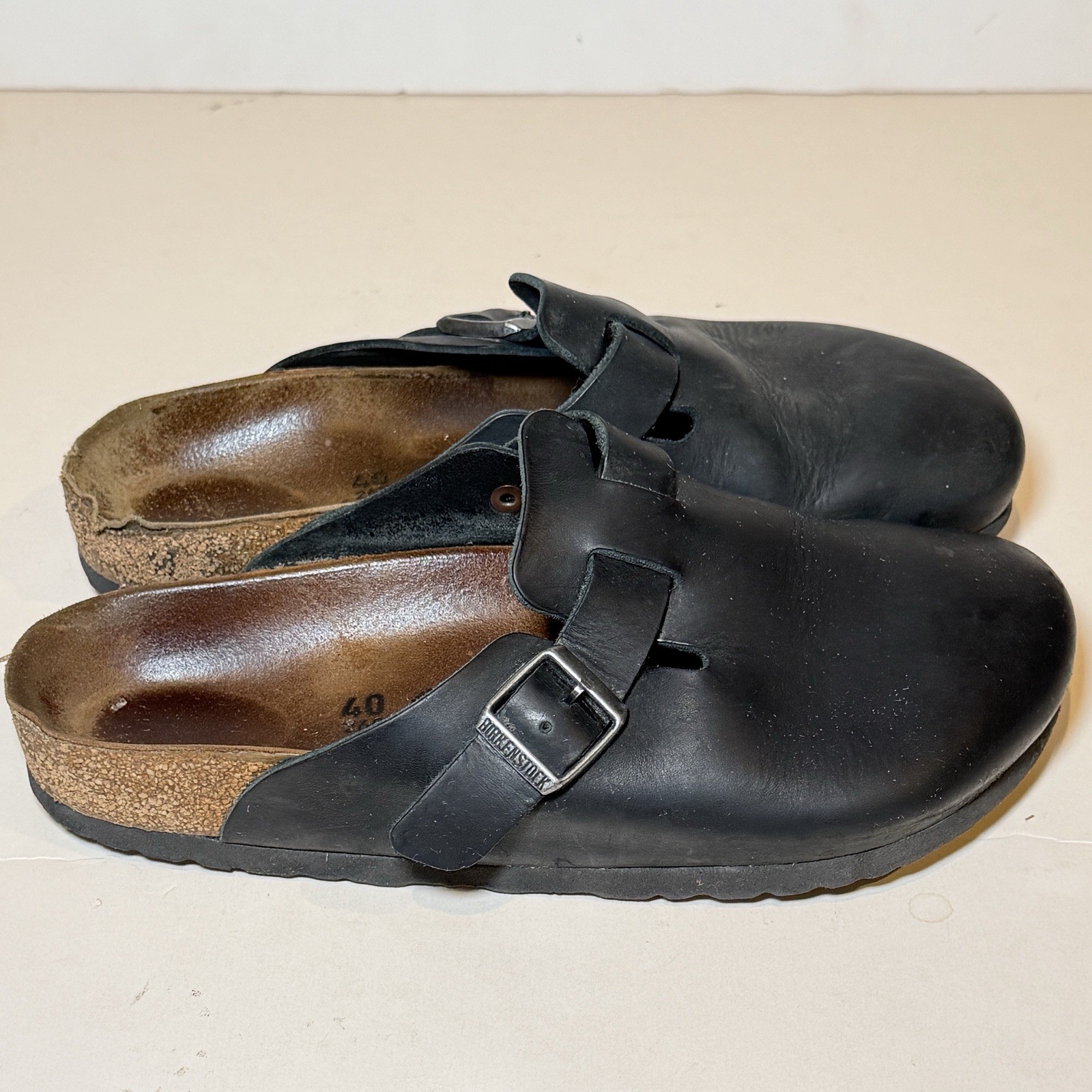 Birkenstock Boston Black Leather Clogs Womens Size 9 Slip On Comfort Shoes
