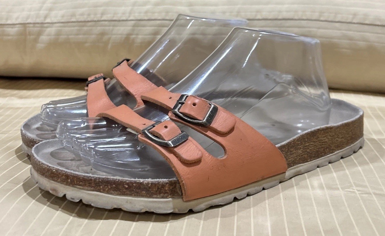 Birkenstock Florida 2-Strap Leather Sandals Coral Women Size 40/9-9.5US