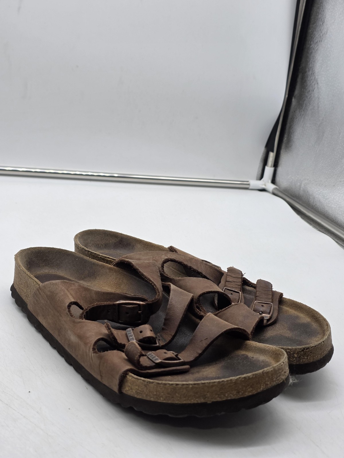Birkenstock Florida Sandals Womens Size 9 40 Brown Leather Triple Strap Slides