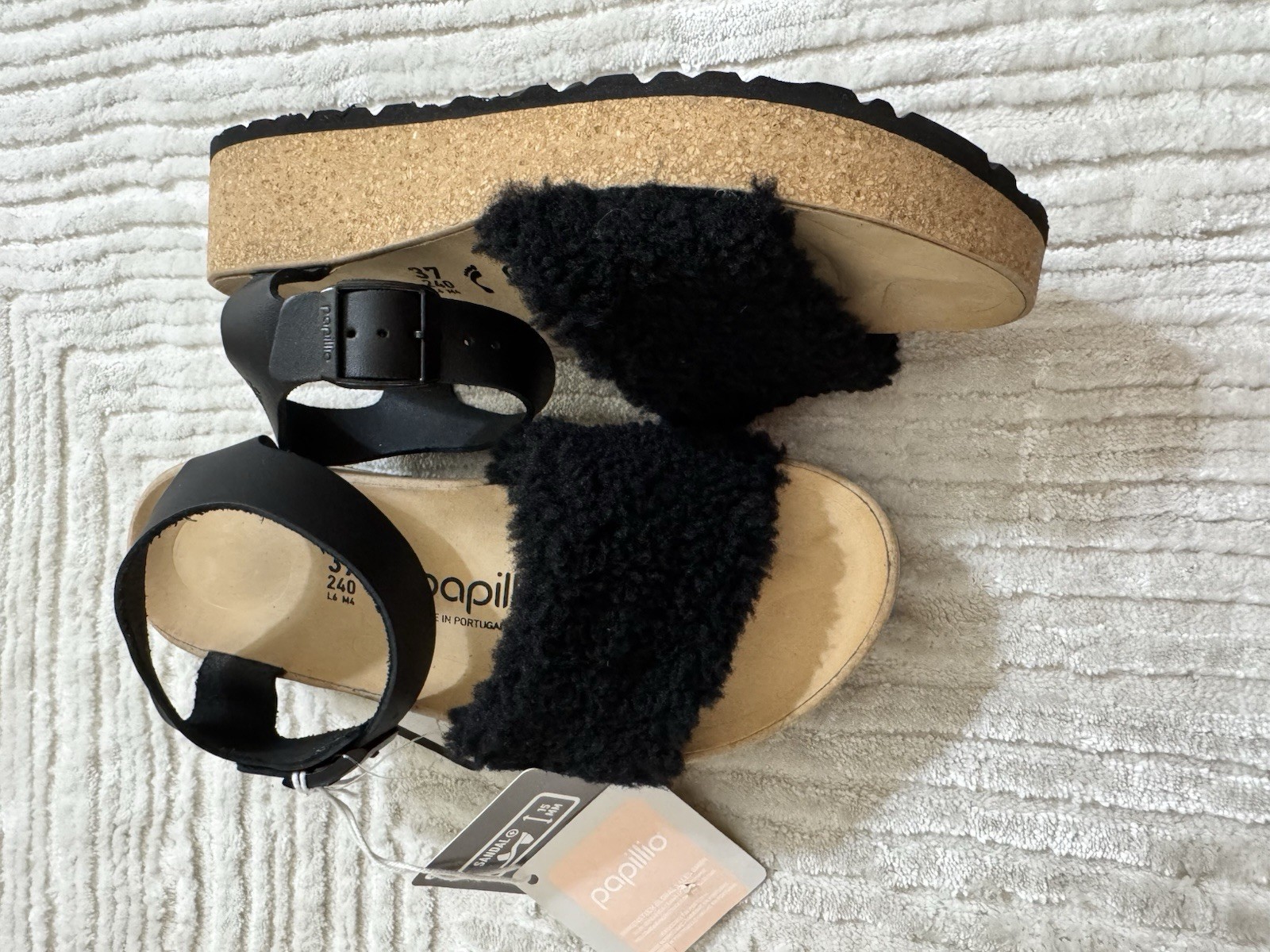 NWOB Birkenstock Papillio Glenda platform sandal in “Teddy Black” Sz 37/6-6.5