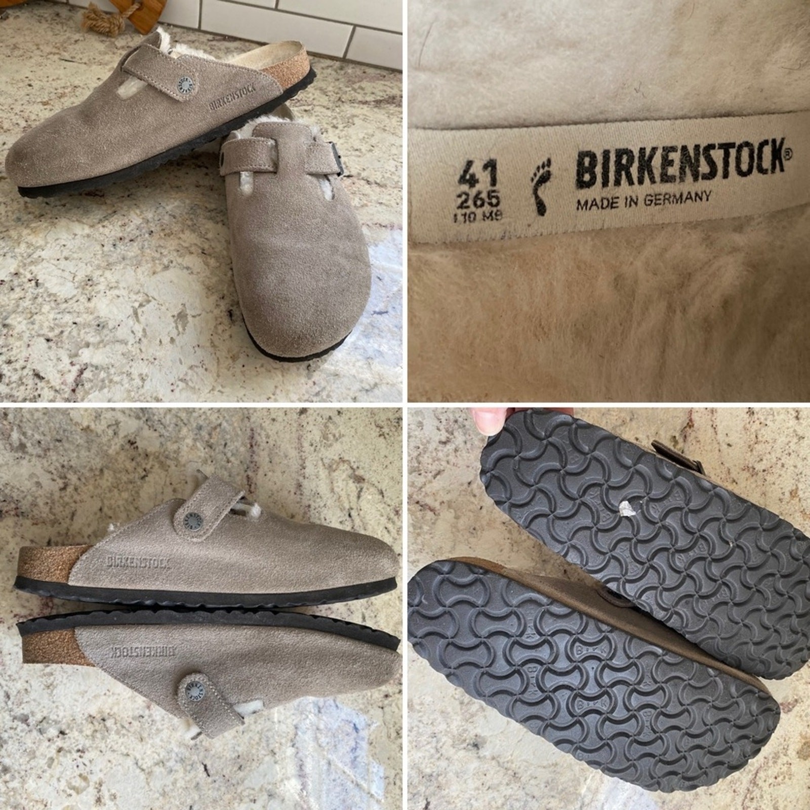 BIRKENSTOCK Boston Sherpa Unisex Clog Stone Coin EU42 L10 M8 VGUC