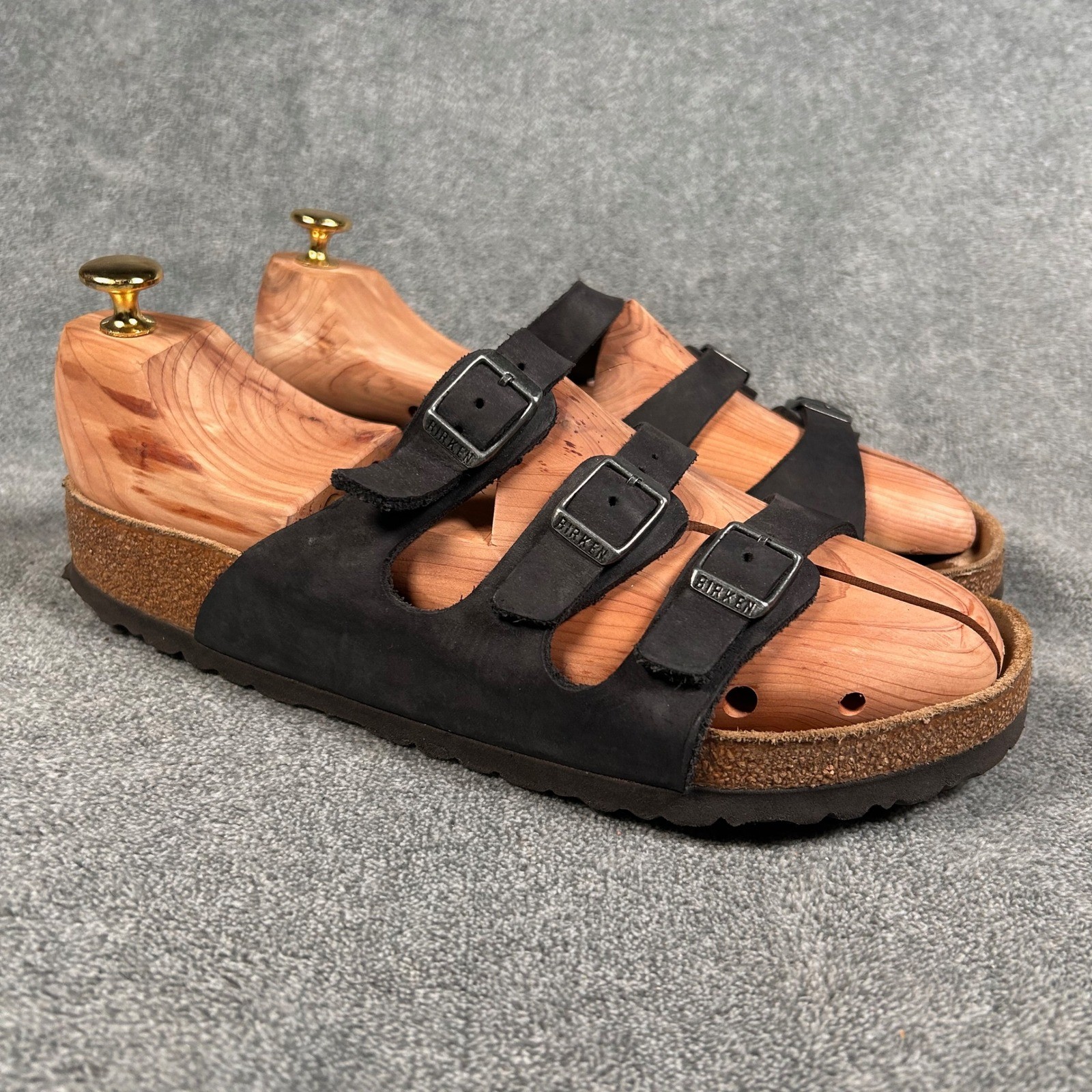 Birkenstock Florida Sandals Black Nubuck Leather 3-Strap Mens 9 Womens 11 EU 42