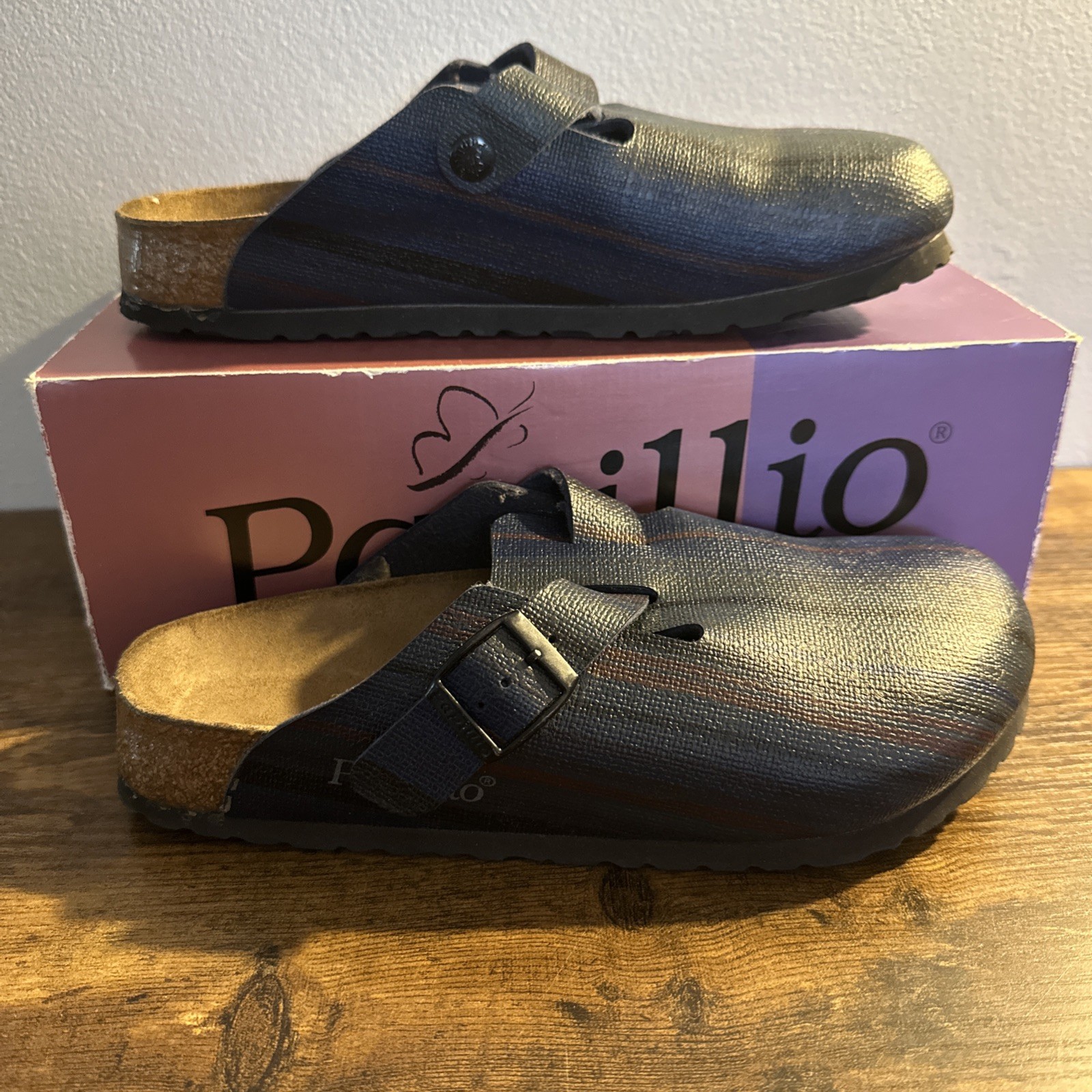 Papillio Birkenstock Boston Navy Sunday Womens Size 8 39