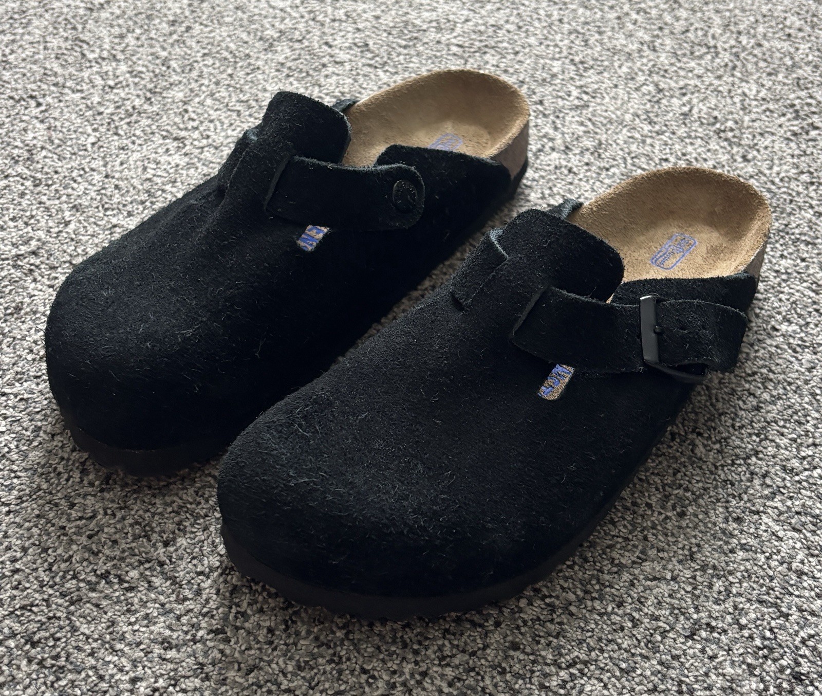 Birkenstock Boston Soft Footbed Black Suede Clogs Size 38 US 7
