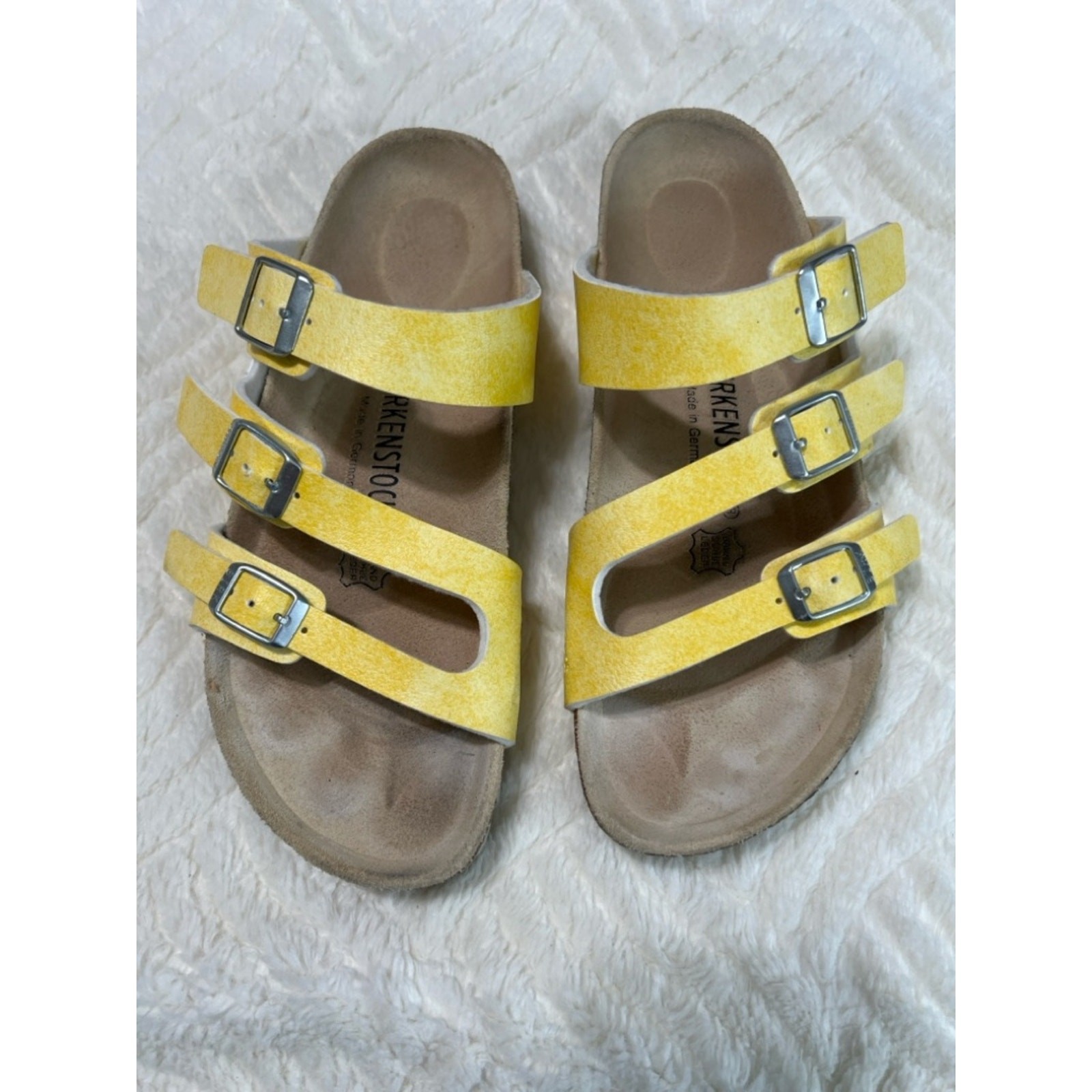 Birkenstock Florida Yellow Sandals Size 38 US 7 Triple Strap Comfort