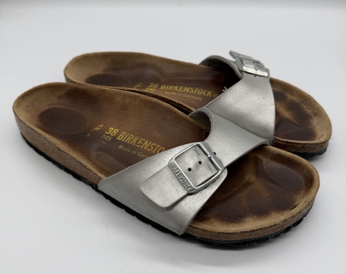 Birkenstock Madrid Birko-Flor Silver One Strap Sandals 38 | US 7 – 7.5