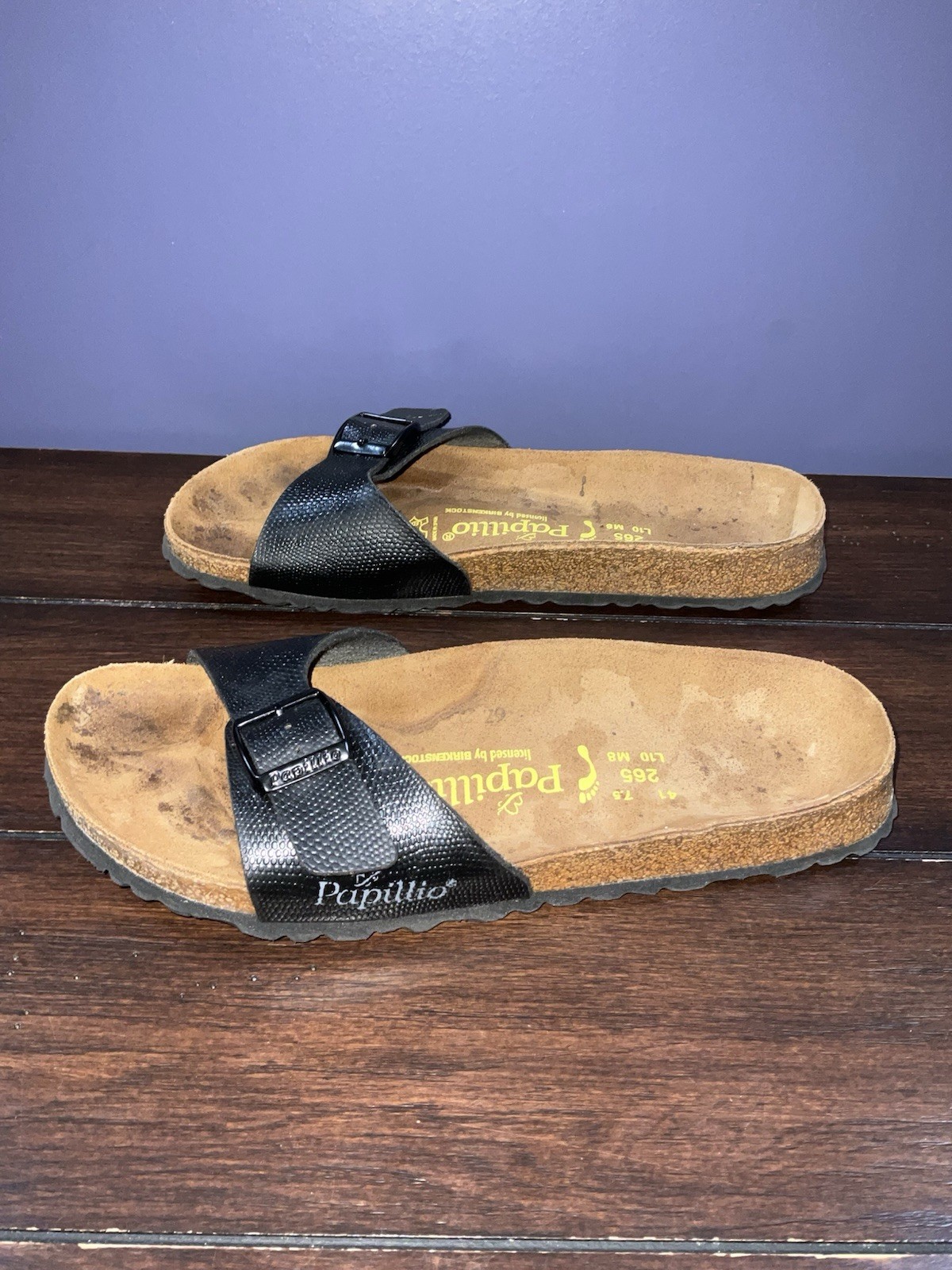 Birkenstock Birko-Flor Papillio Madrid Slides Black Snake Skin Women’s EU41 US10