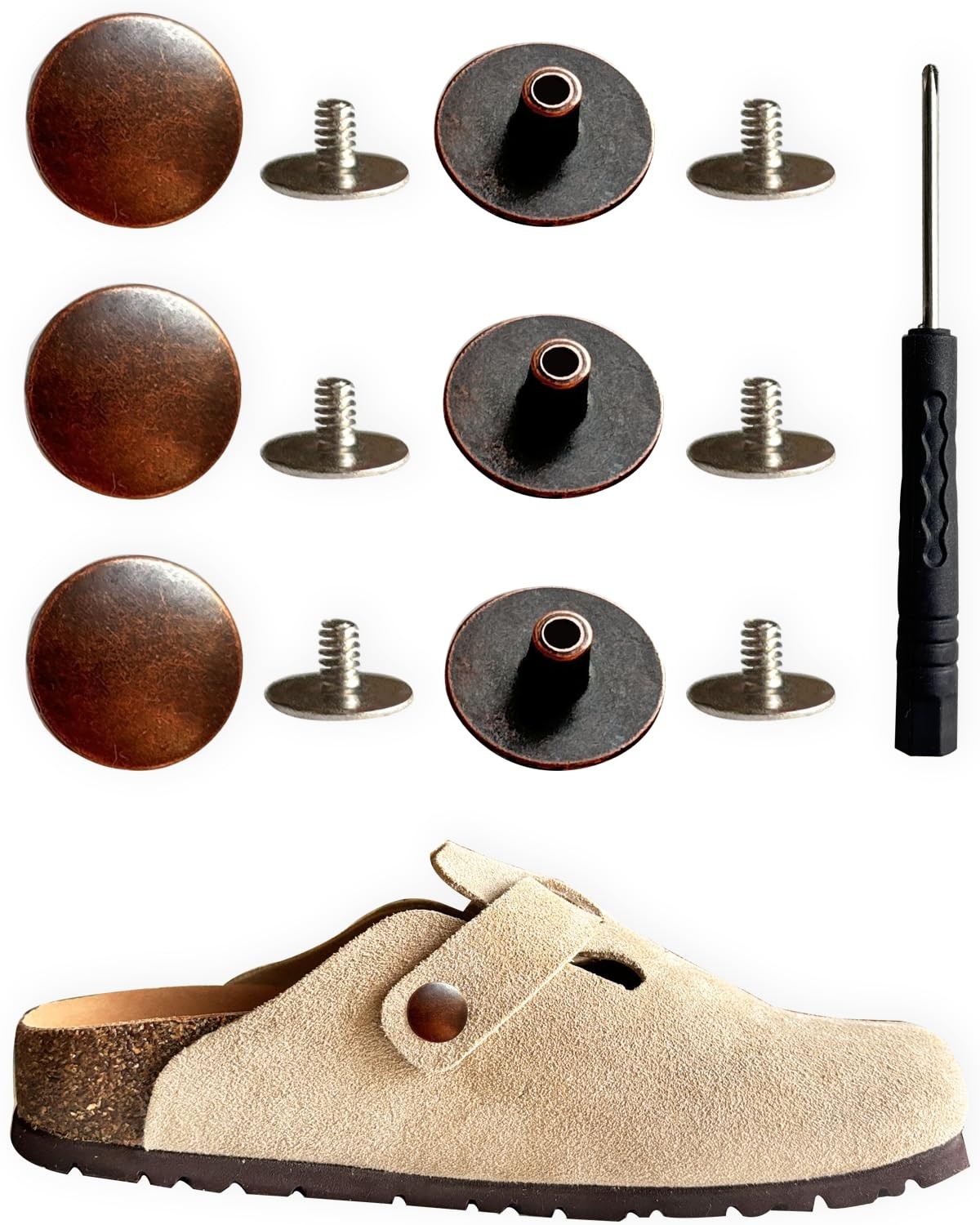 Lopau Replacement Rivets for Birkenstock, 6 Sets Small to Medium, Bronze