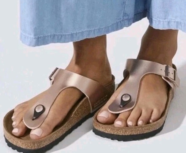 Birkenstock Gizeh Birko-Flor Metallic Copper Thong Slide Sandal Size 37 L6M4.