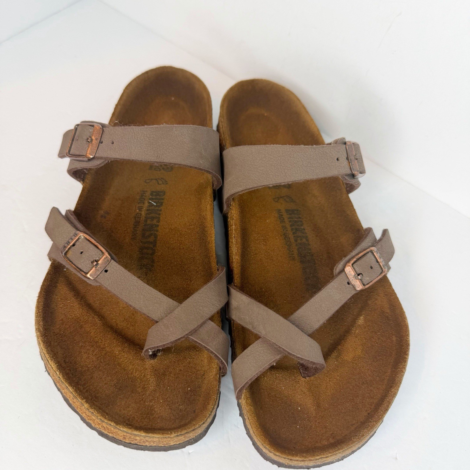Birkenstock Mayari Mocha Classic Birkibuc Cork Two-Strap Sandals Size 39 (8.5)