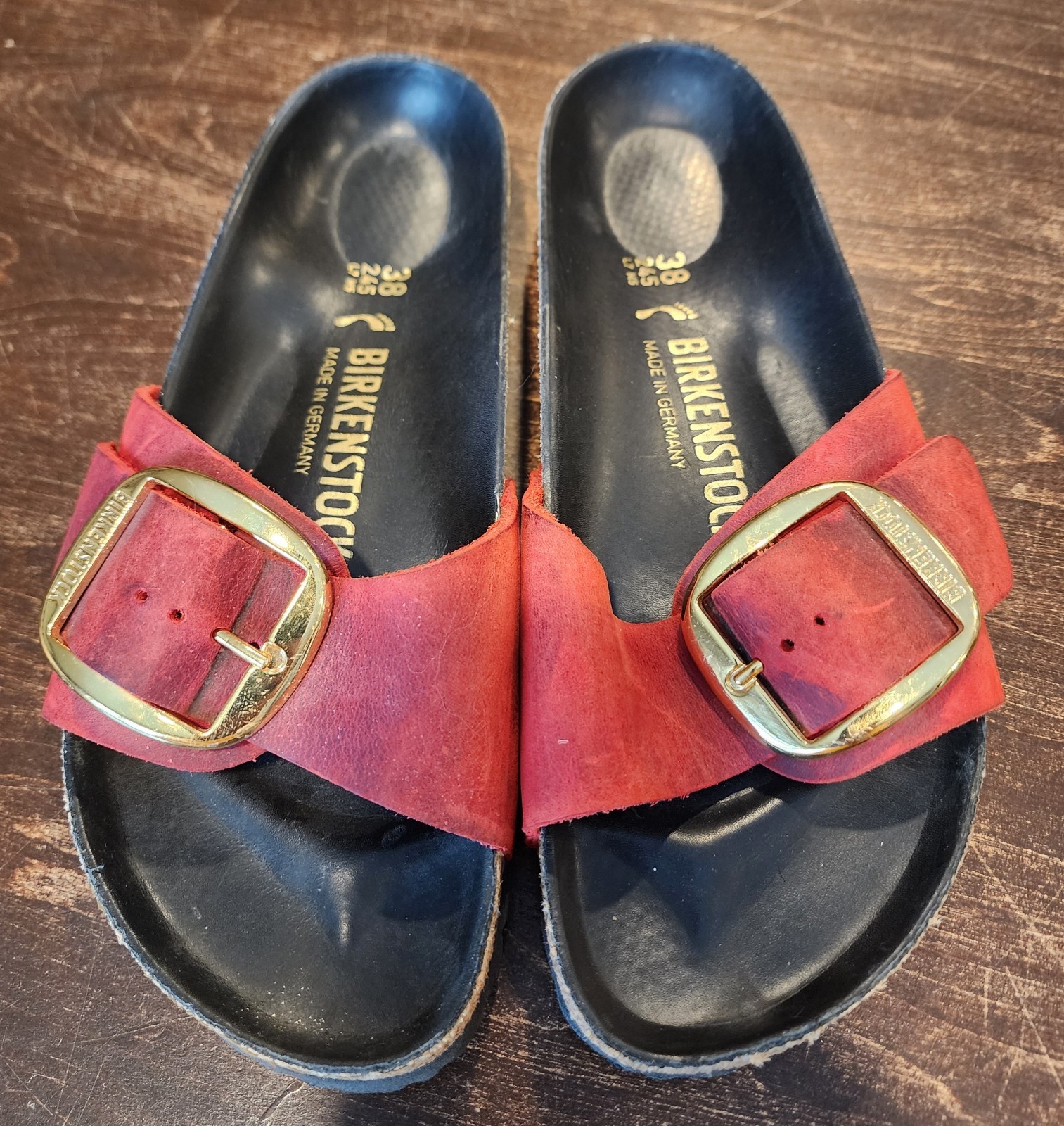 Birkenstock Madrid Big Buckle Fire Red Leather Women’s US 7 EU 38 Narrow