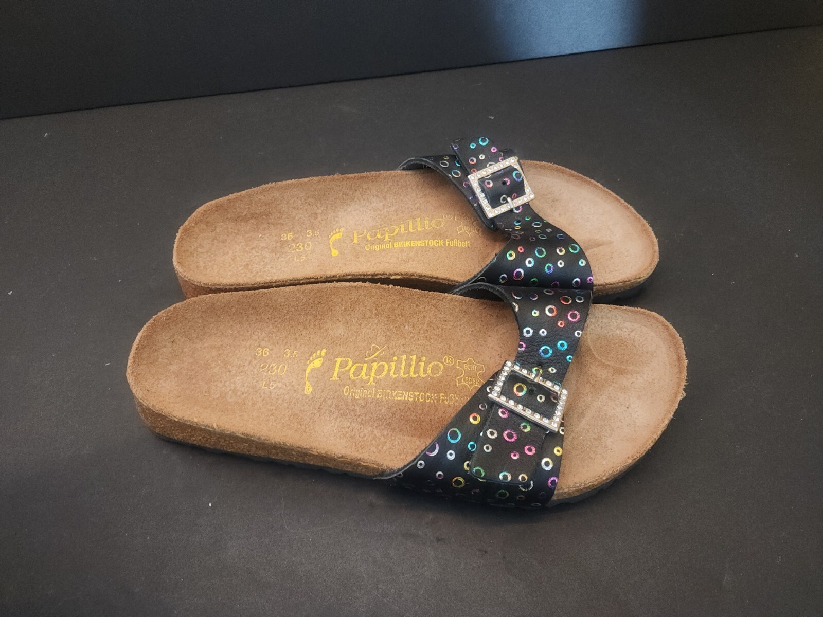 Birkenstock Papillio SYDNEY Black Rainbow Circles- 36 US 5-5.5