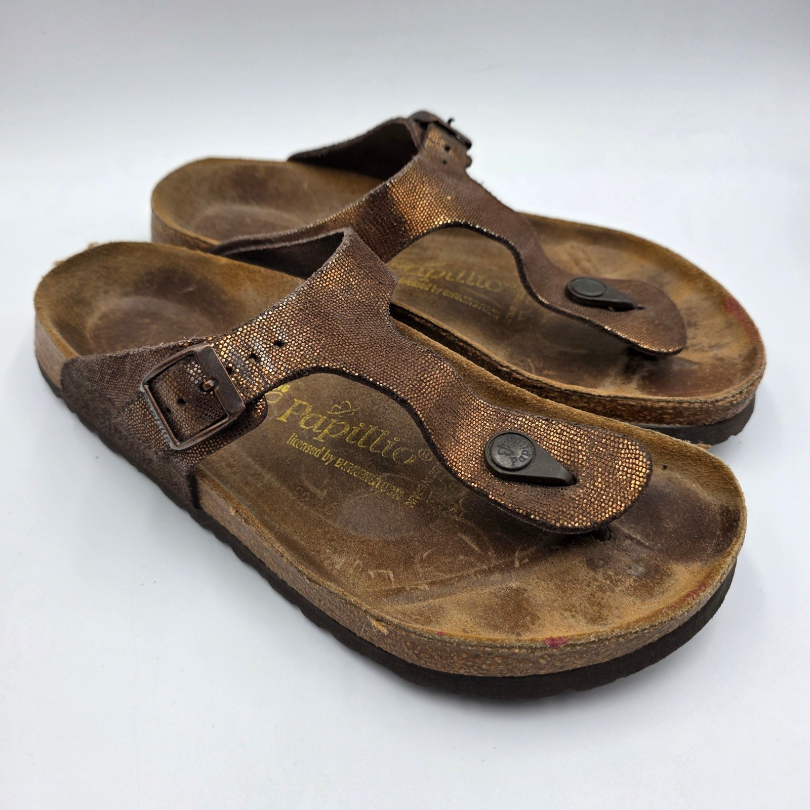 Papillio by Birkenstock Gizeh Metallic Bronze Snakeskin Thong Sandals Womens 8