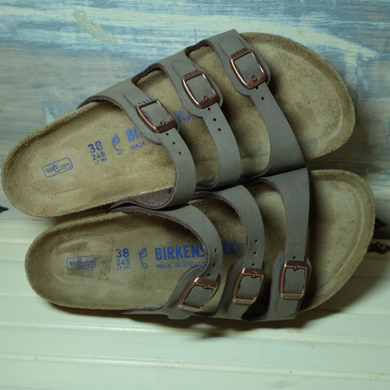 Birkenstock Florida Soft Footbed Sandals 38 Regular Mocha Birkibuc 3-Strap Slide