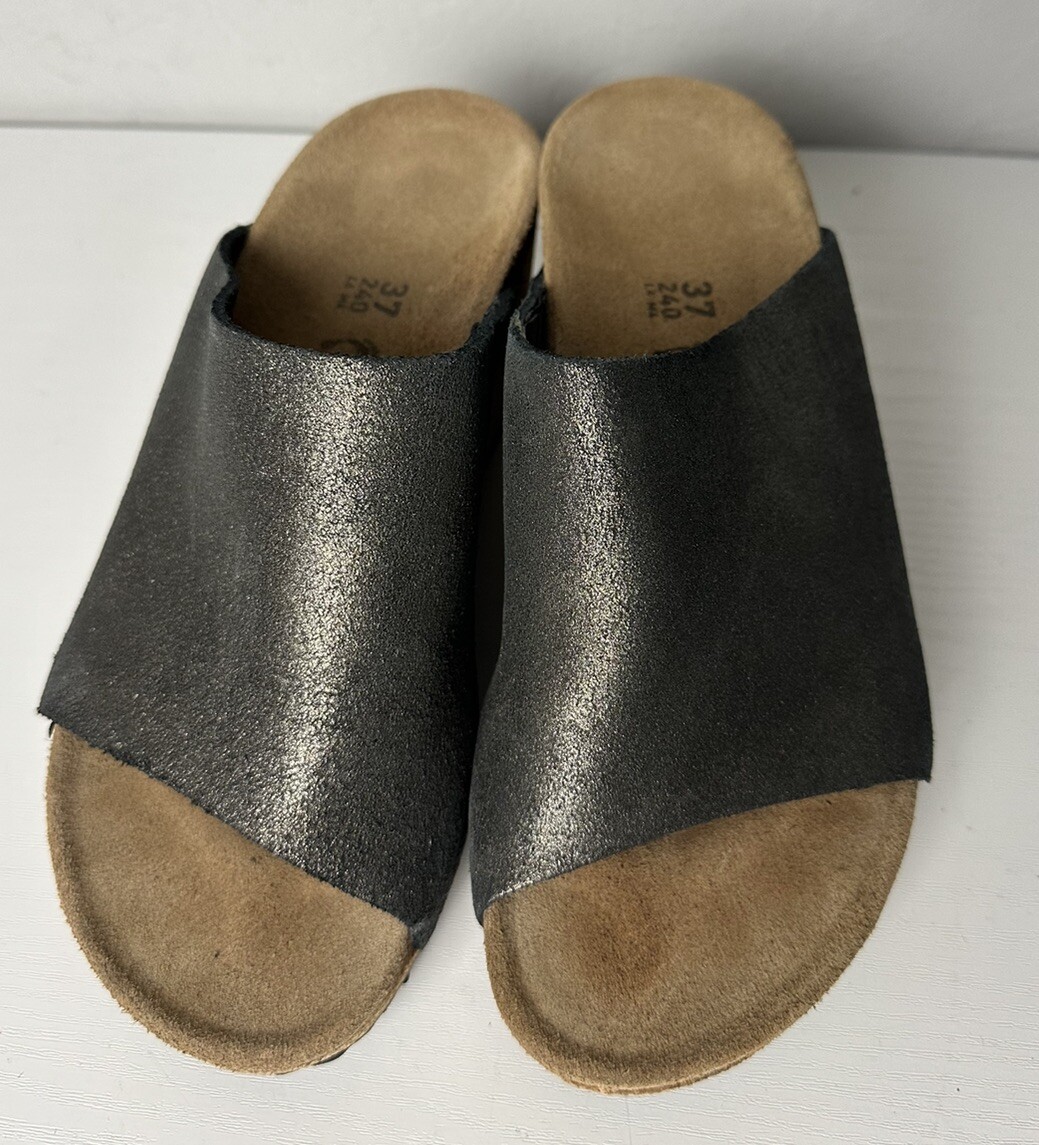 Birkenstock Papillio Namica Black Metallic Leather Wedge Size 37 US 6