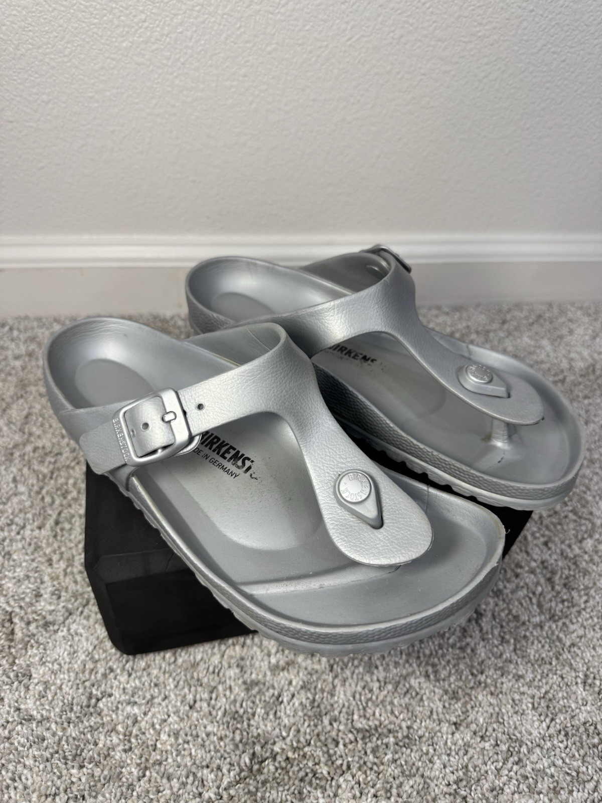 Birkenstock Gizeh Essentials EVA Thong Sandals Silver Size EU 36 US L5 Narrow