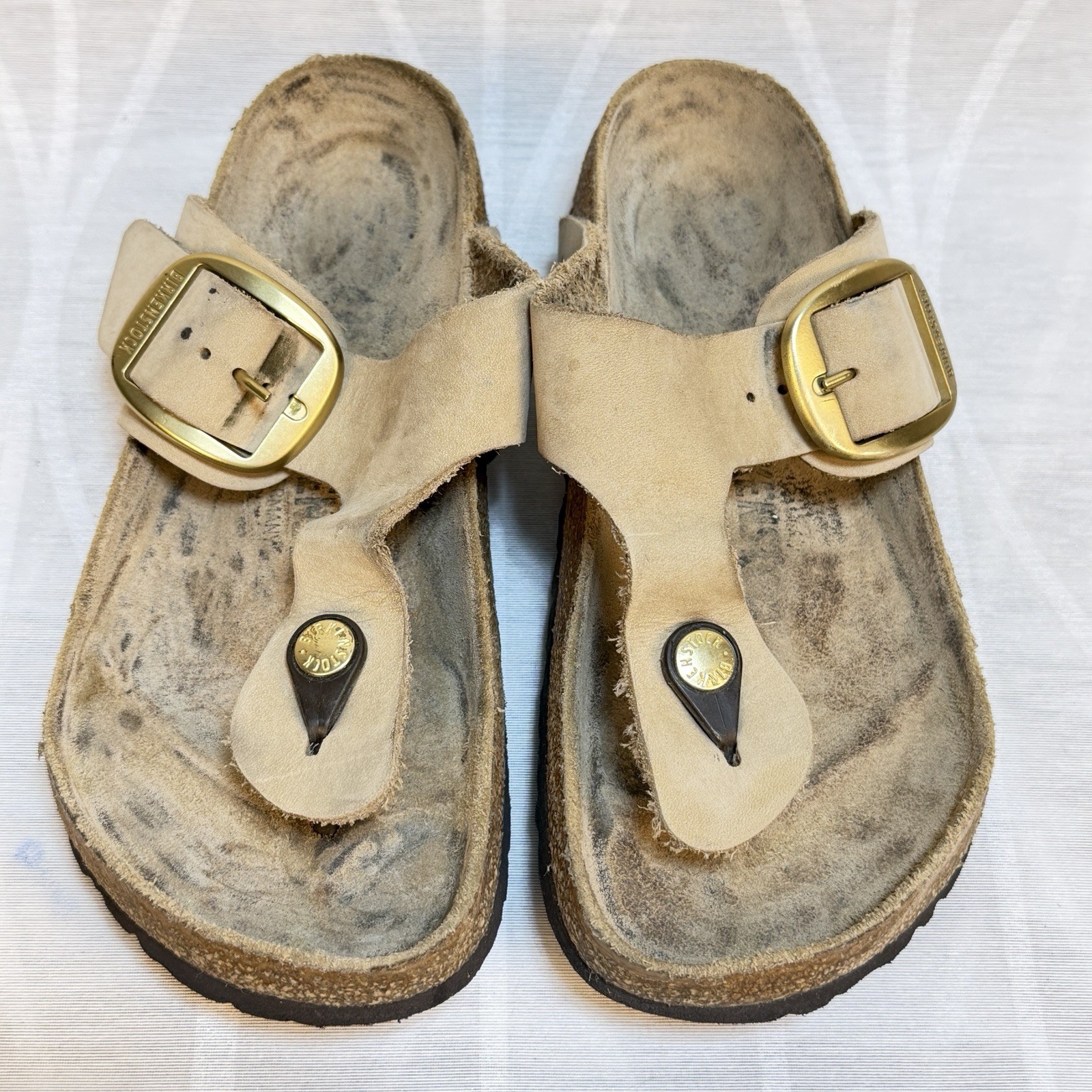 Birkenstock Gizeh Big Buckle Sandcastle Nubuck Leather Size 36, US 5-5.5