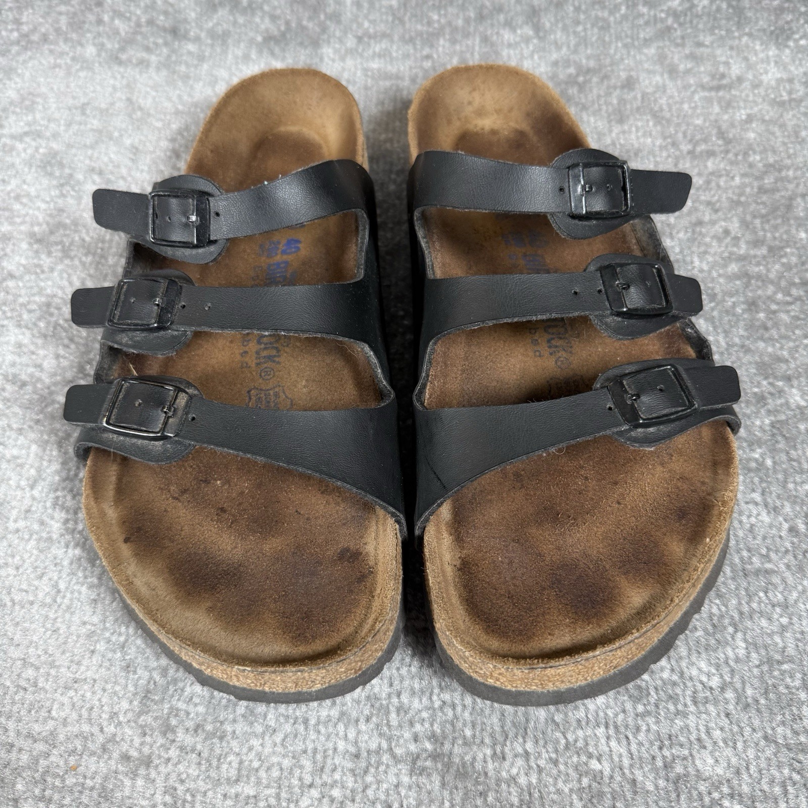 Birkenstock Florida Soft Footbed Sandal Women’s EU40 Black 3 Strap Buckle Birkis