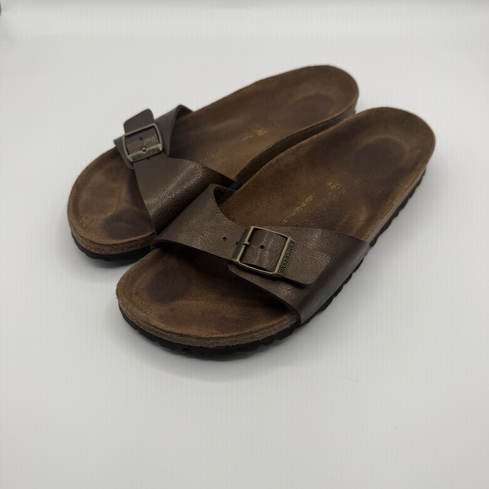 Birkenstock Madrid Bronze Sandals 38 Sz 7 Metallic Brown Birko-Flor Upper Vegan