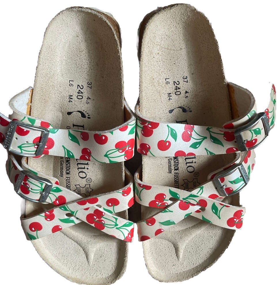 BIRKENSTOCK Papillio Red CHERRIES 🍒 Criss Cross Buckle Sandals EU Size 37