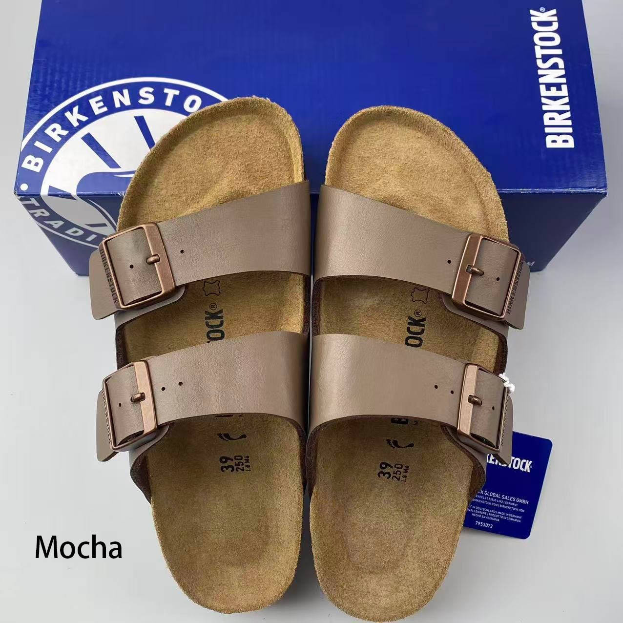Birkenstock Arizona Birkibuc Leather Unisex Sandals Shoes Mocha/Stone-All Sizes