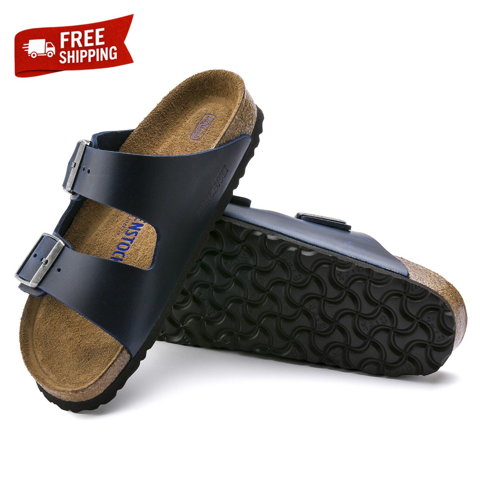 Birkenstock Arizona Soft Footbed Oiled Leather Sandals Blue New With Box