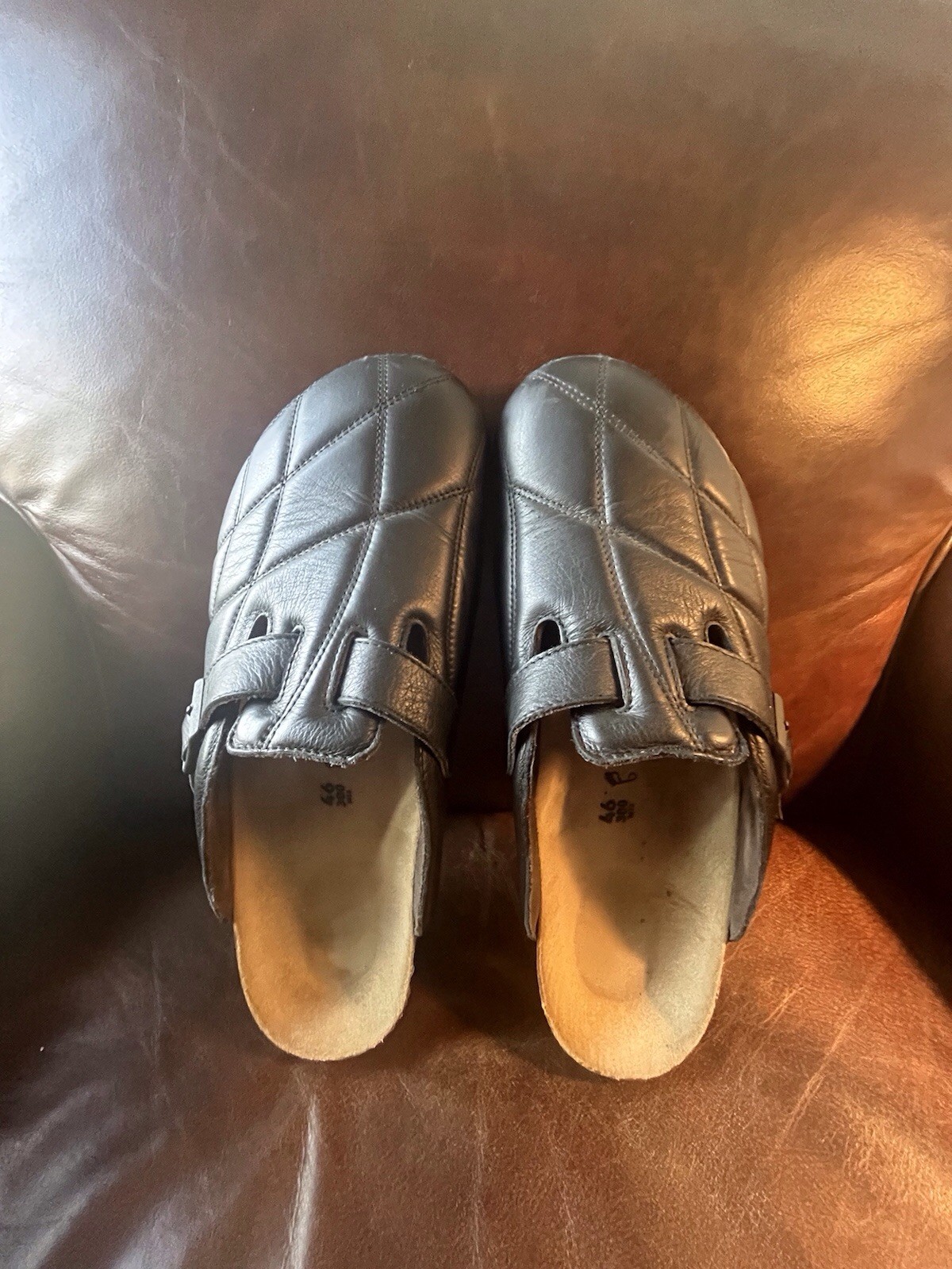 Birkenstock Boston Quilted Natural Leather Black Size 46 Regular Fit US 13