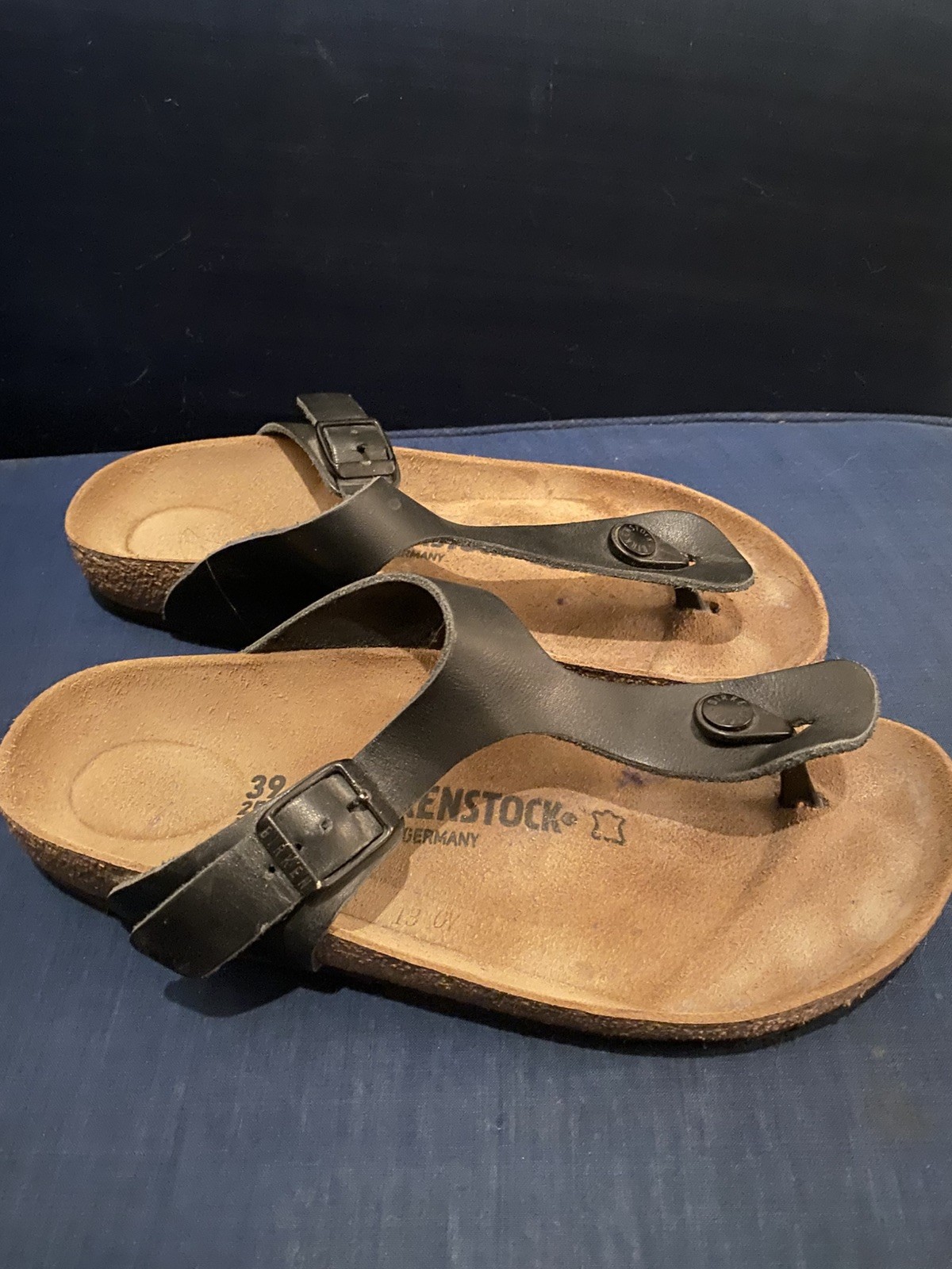 Birkenstock Gizeh Black Leather Cork Sandals Womens EU 39 US 8