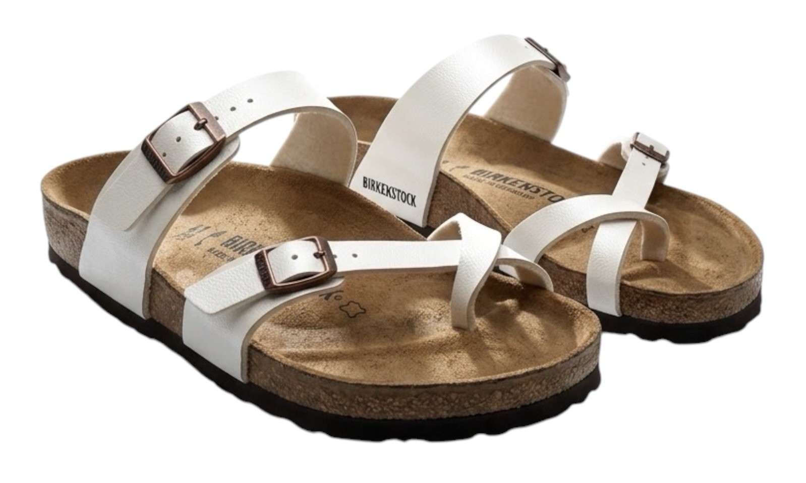 Birkenstock Mayari White Birko Flor Sandals Womens 41 L10 Toe Loop Germany