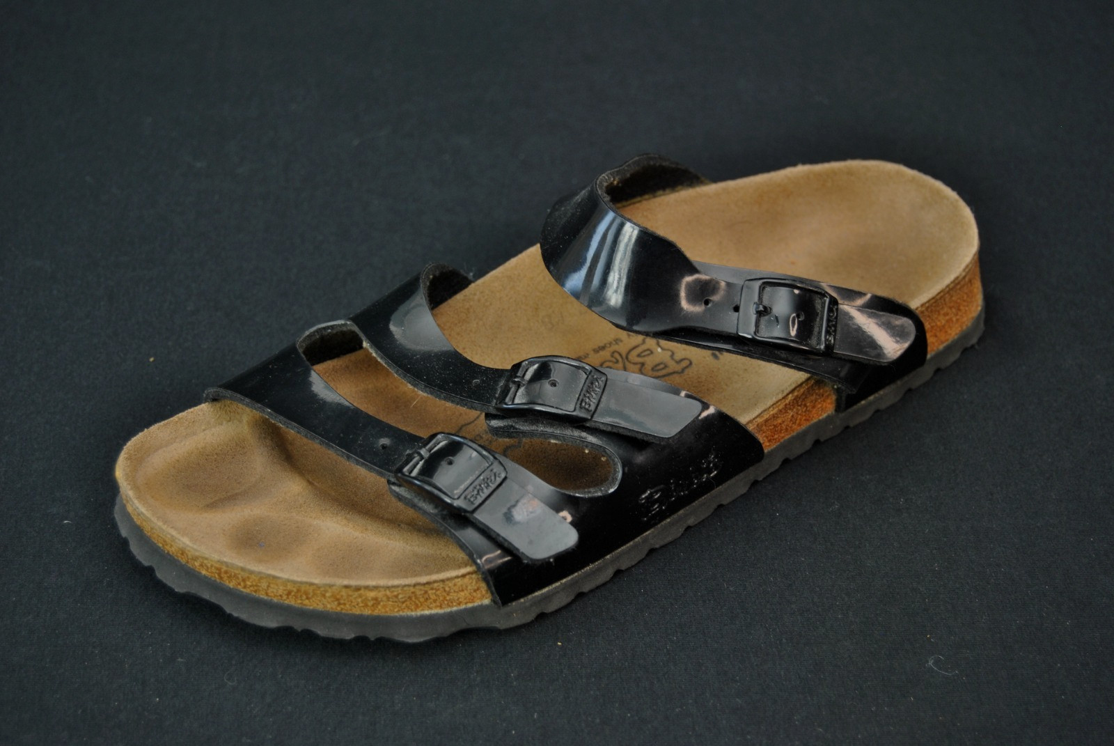 Birkenstock Florida Black Patent Leather Sandals 38 7 Narrow 10426C