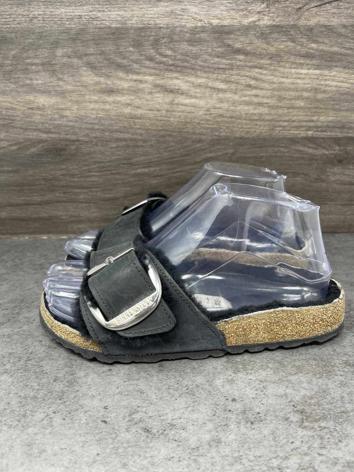 Birkenstock Madrid Big Buckle Shearling Sandals Womens Size 4 (35) Black Suede