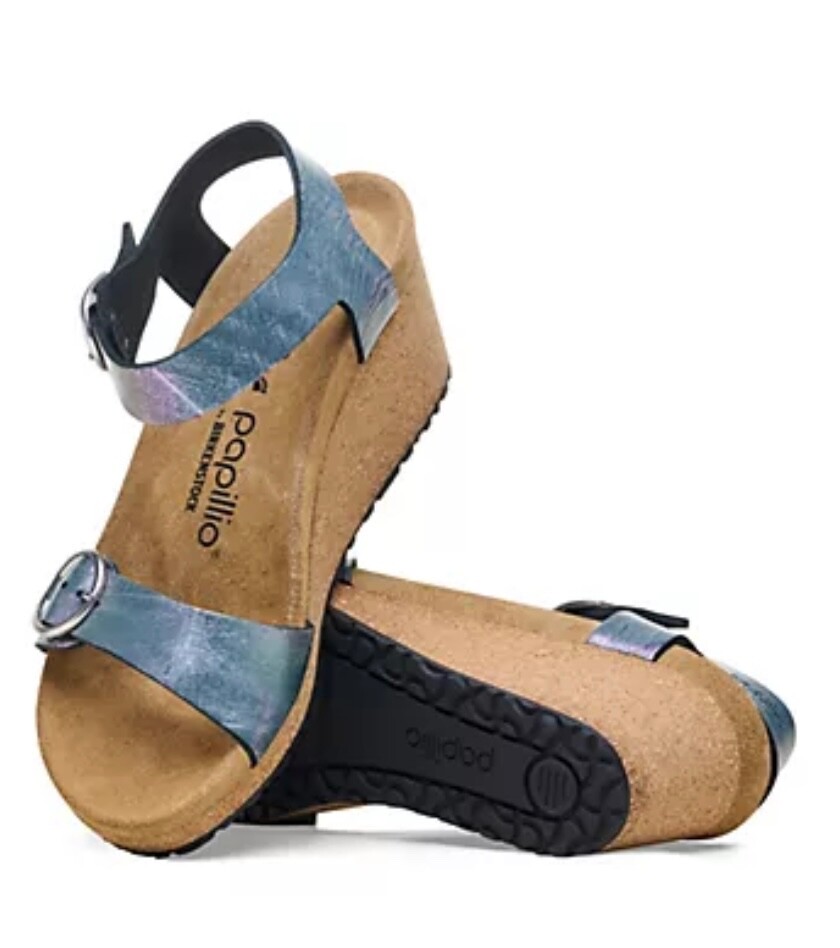 BIRKENSTOCK PAPILLIO SOLEY RING BUCKLE WEDGE LEATHER METALLIC BLACK 40 9N