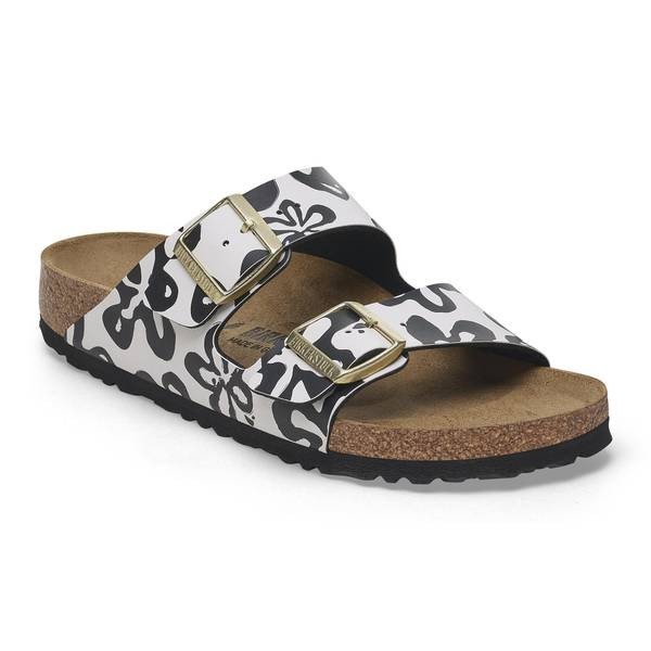 Birkenstock Arizona BS Blooms Slide Sandal 1029236 White Black Mens 7 / Womens 9