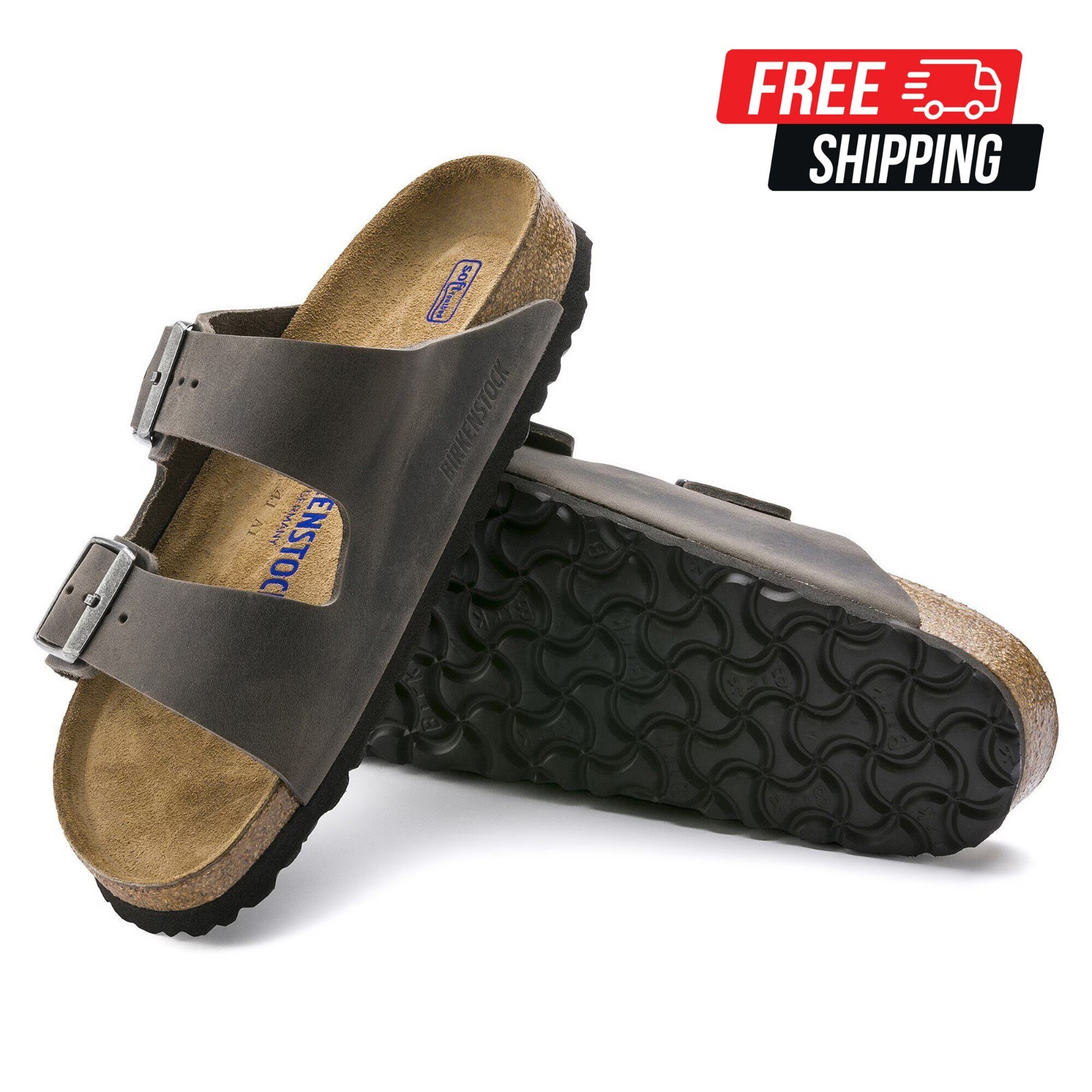 Birkenstock Arizona Soft Footbed Oiled Leather Sandals Iron Brand New