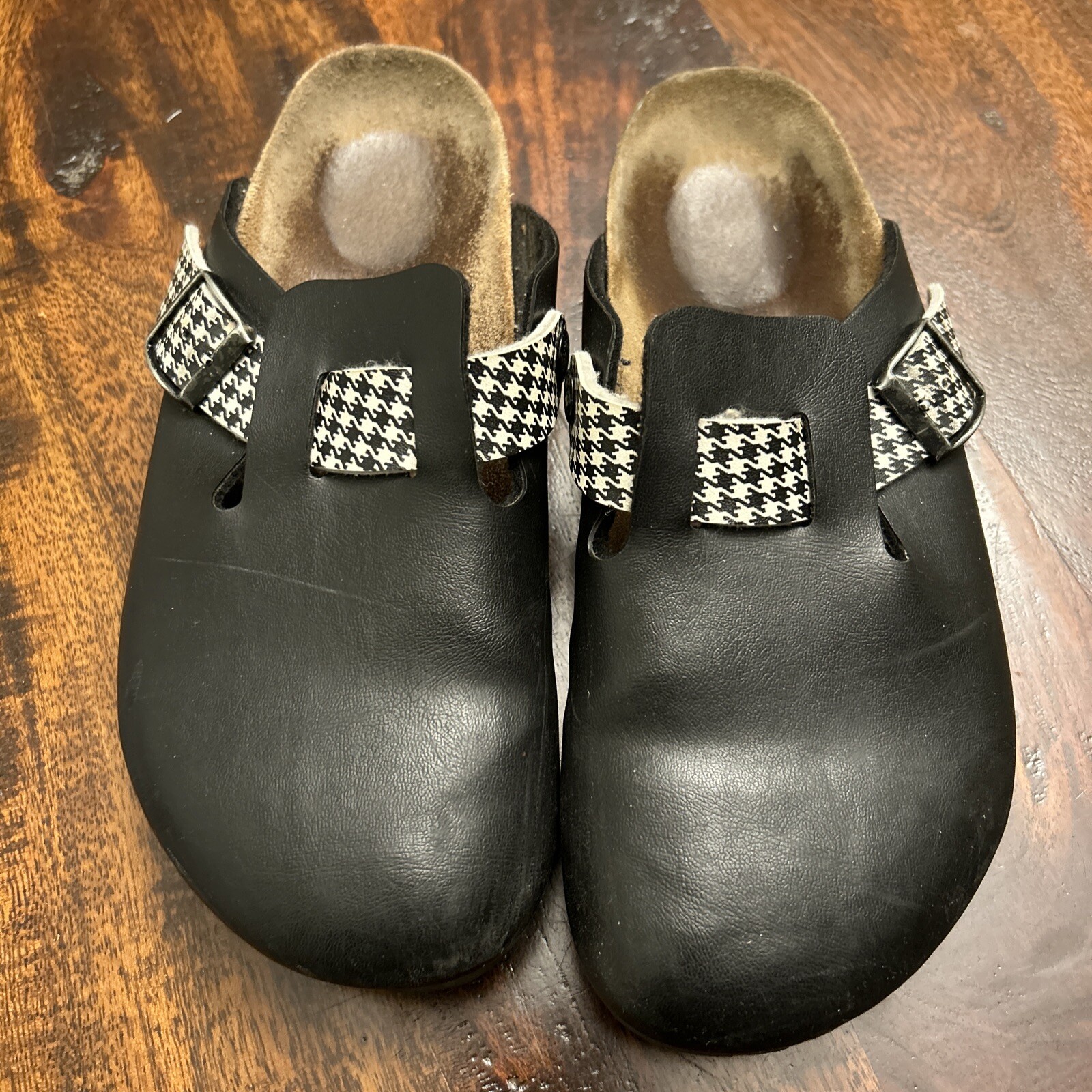 BIRKENSTOCK Boston Clogs Eur 38 L7 M5 Black Leather USED Shoes Buckle Sandals