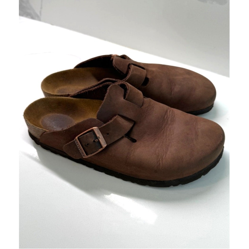 Birkenstock Boston Brown Oiled Leather Clogs Buckle Slip On EU 37 Comfort