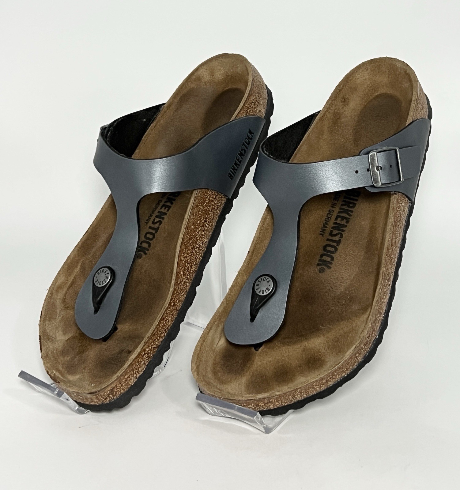 Birkenstock Gizeh Women Sandals Size 39 US 8-8.5 Buckle Thong Metallic Silver