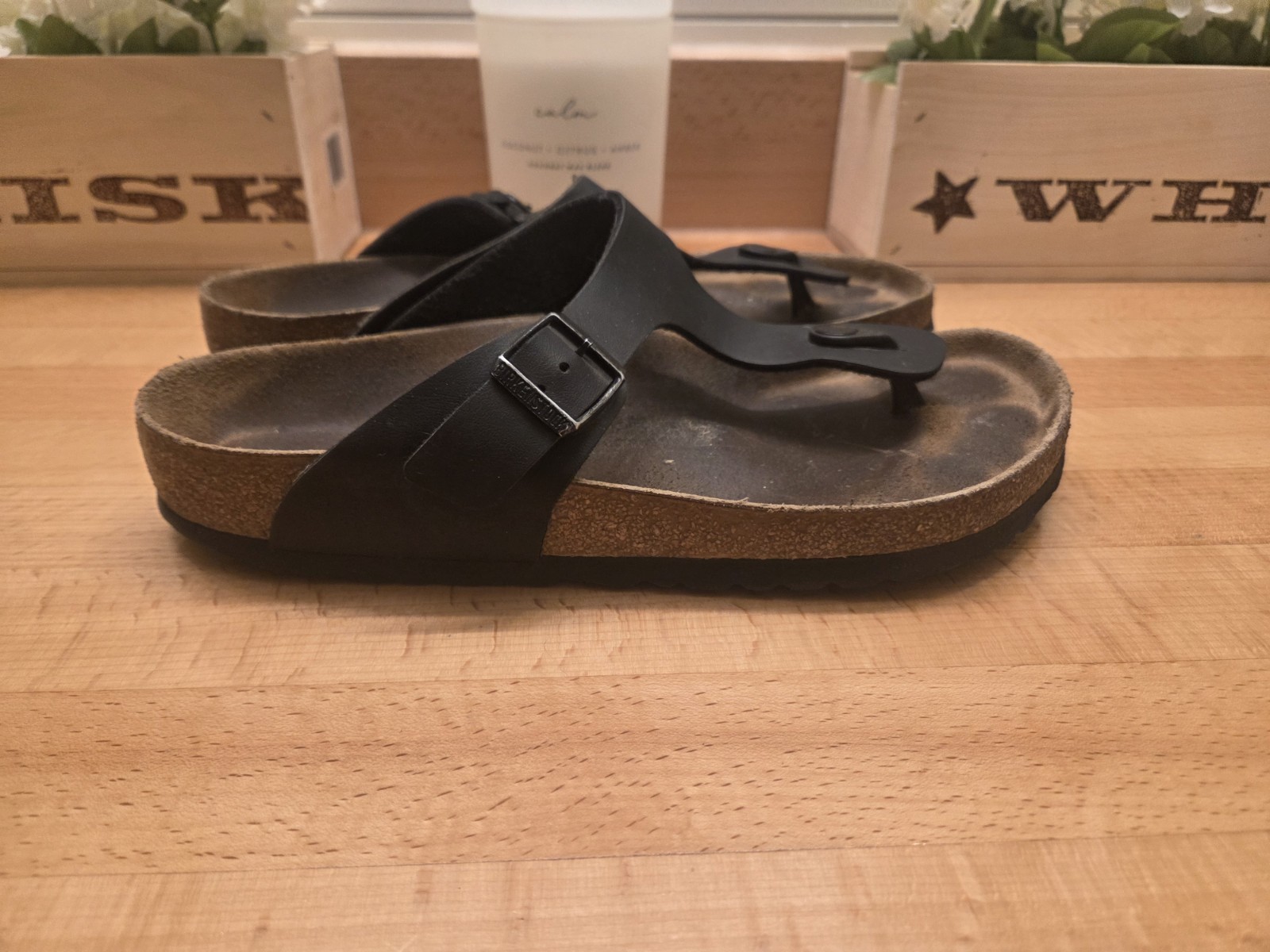 Birkenstock Gizeh Thong Sandals Black Birko-Flor Womens Size 41