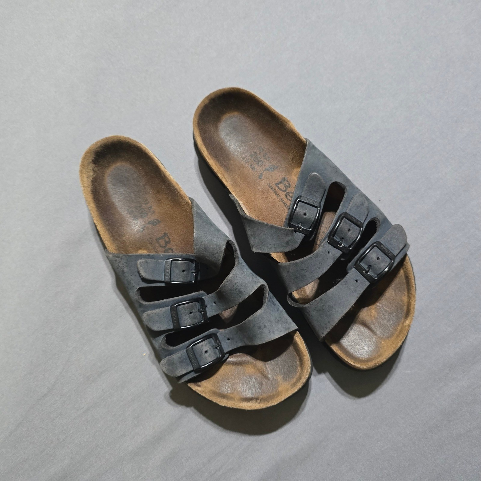 Betula Birkenstock Florida Sandals Women 39 L8 Charcoal Grey Triple Strap Slides