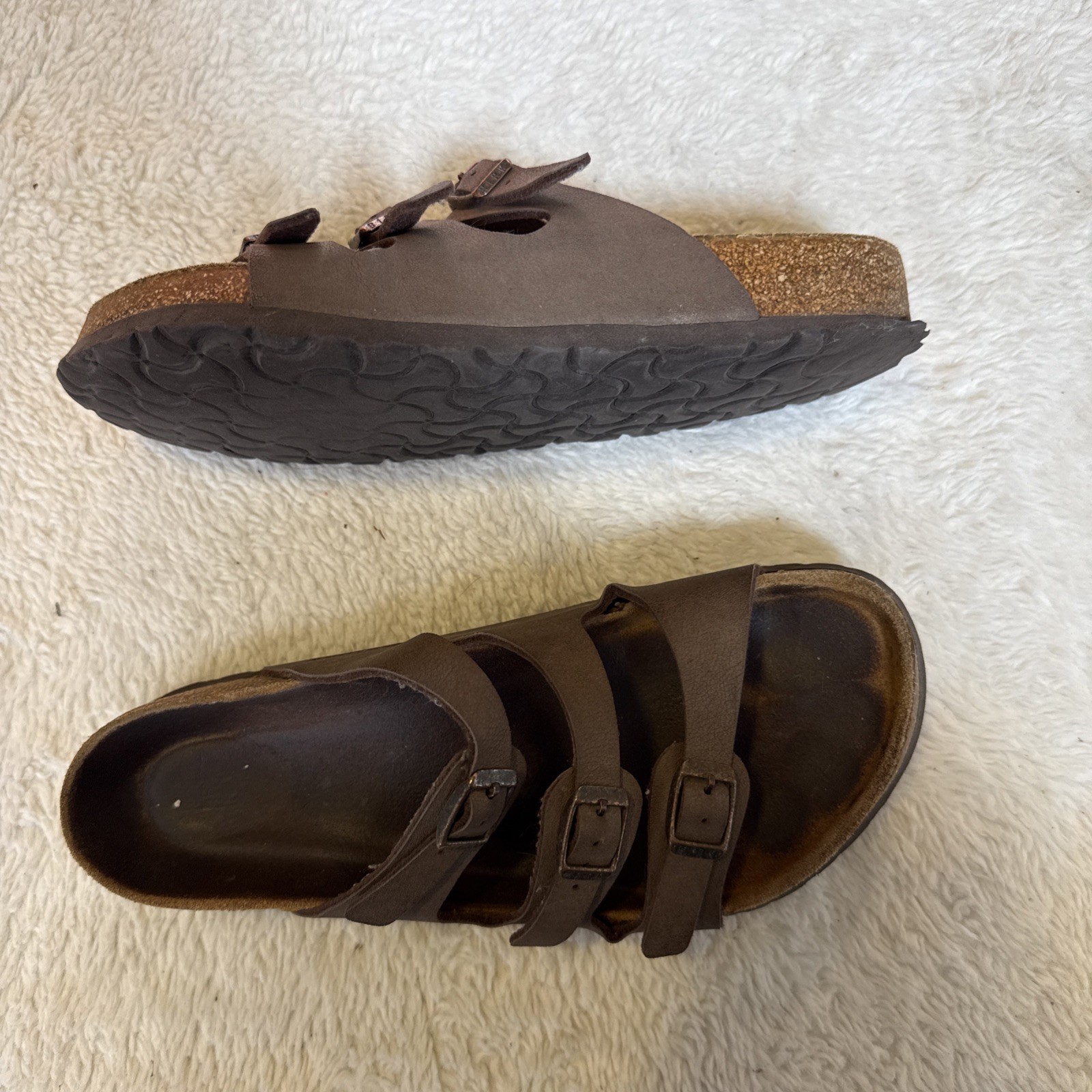 Birkenstock Florida Size Woman 8 1/2 Eu 39  Leather Brown Slide Sandal Cork