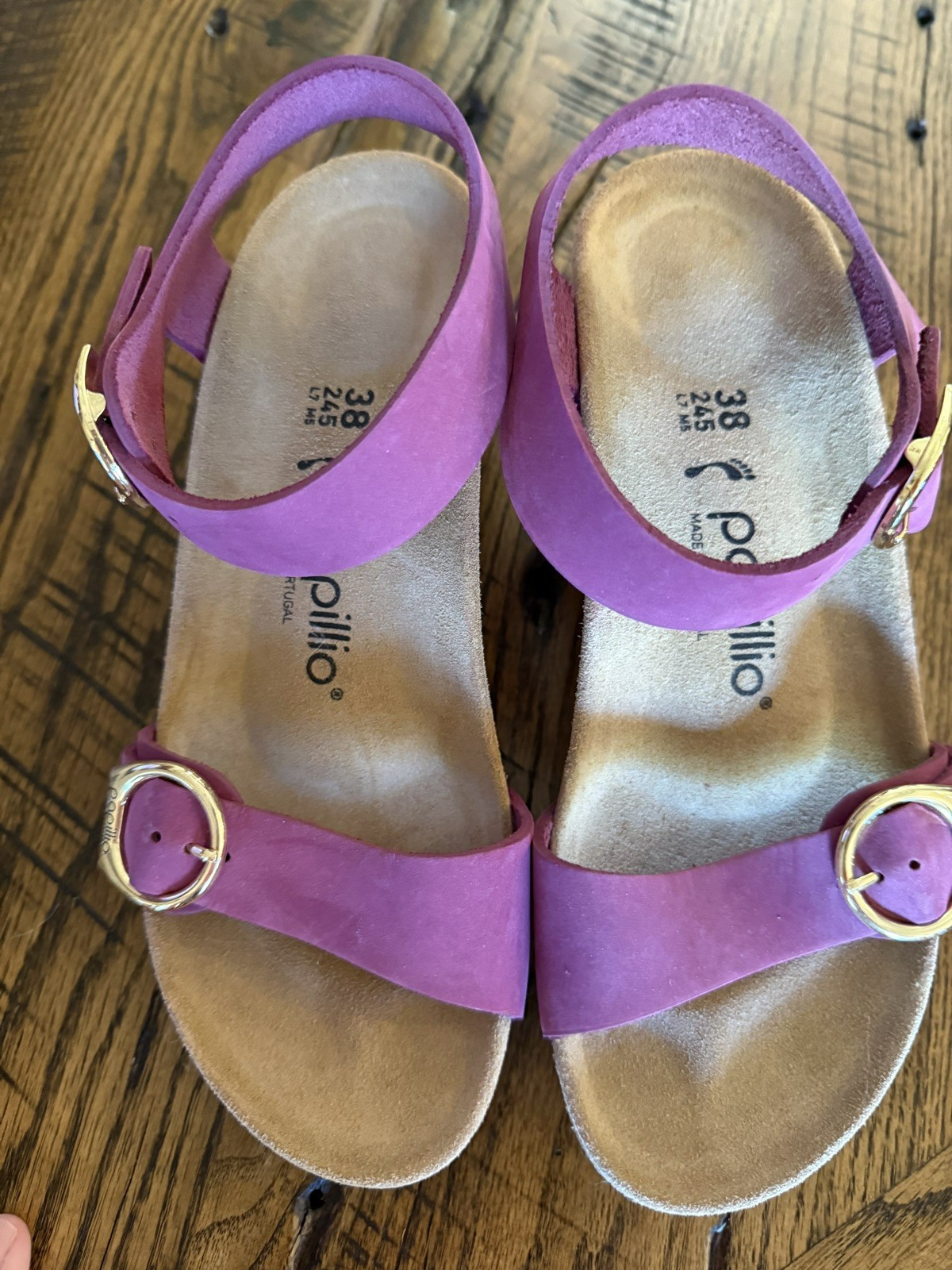 Birkenstock Papillio Womens Sz 38 Pink Leather Ring Buckle Wedge Sandals – NEW
