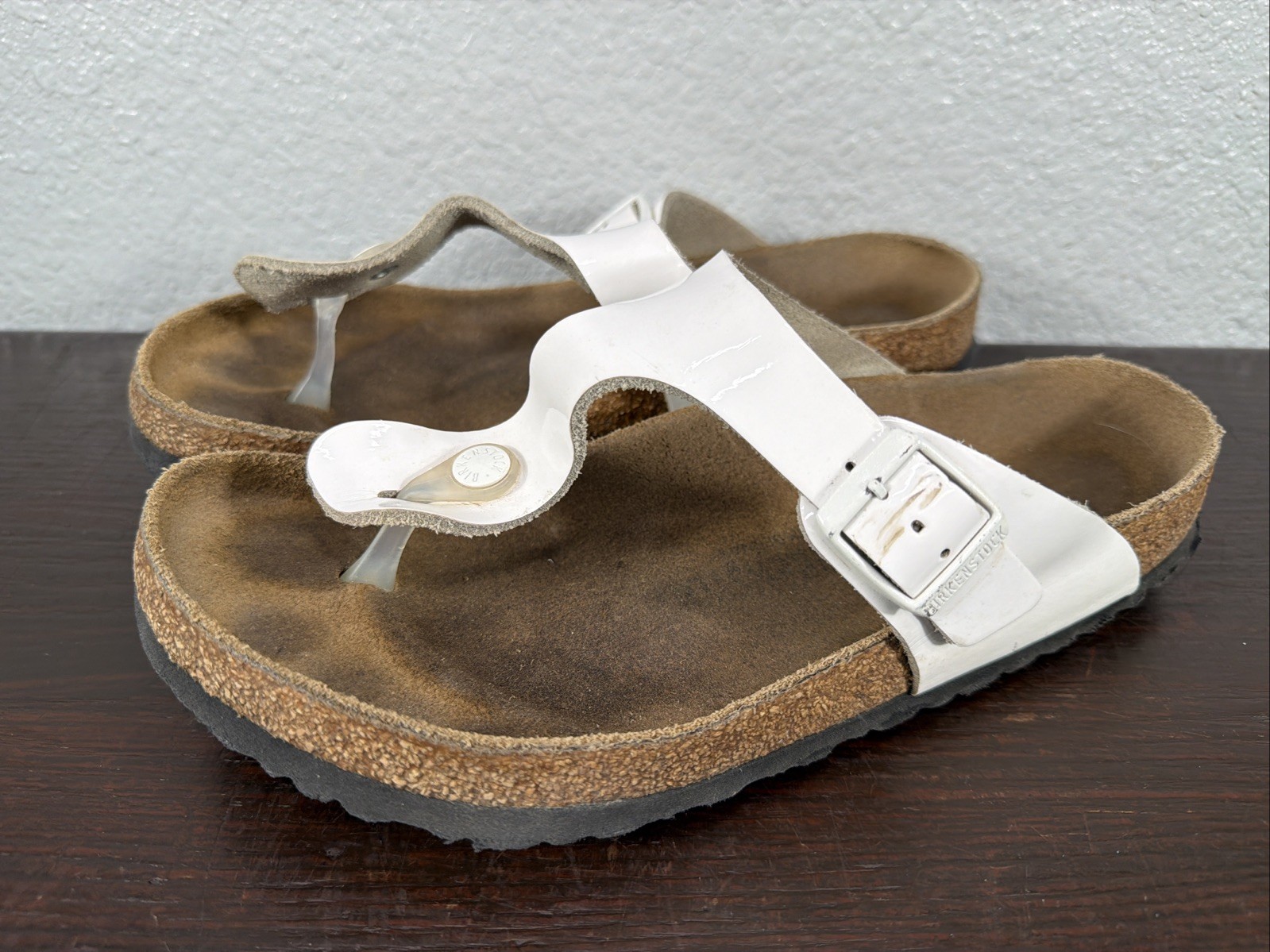 Birkenstock Gizeh Birko-Flor White Leather Women’s Sz 10 US 41 EU Thong Sandals