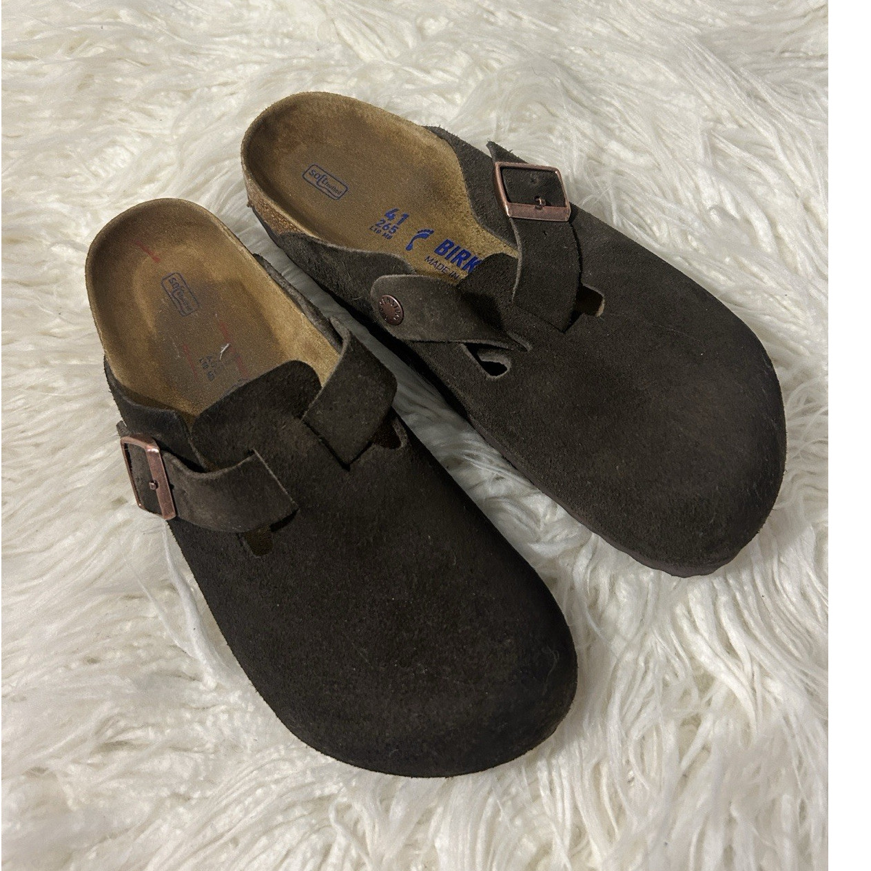 Birkenstock Boston Brown Suede Soft Footbed Buckle Sandals Men EU 41