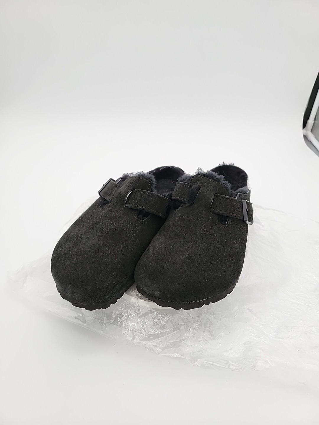 Birkenstock Boston Black Shearling Womens Size 42 US 11 Reg Clogs Slide Suede