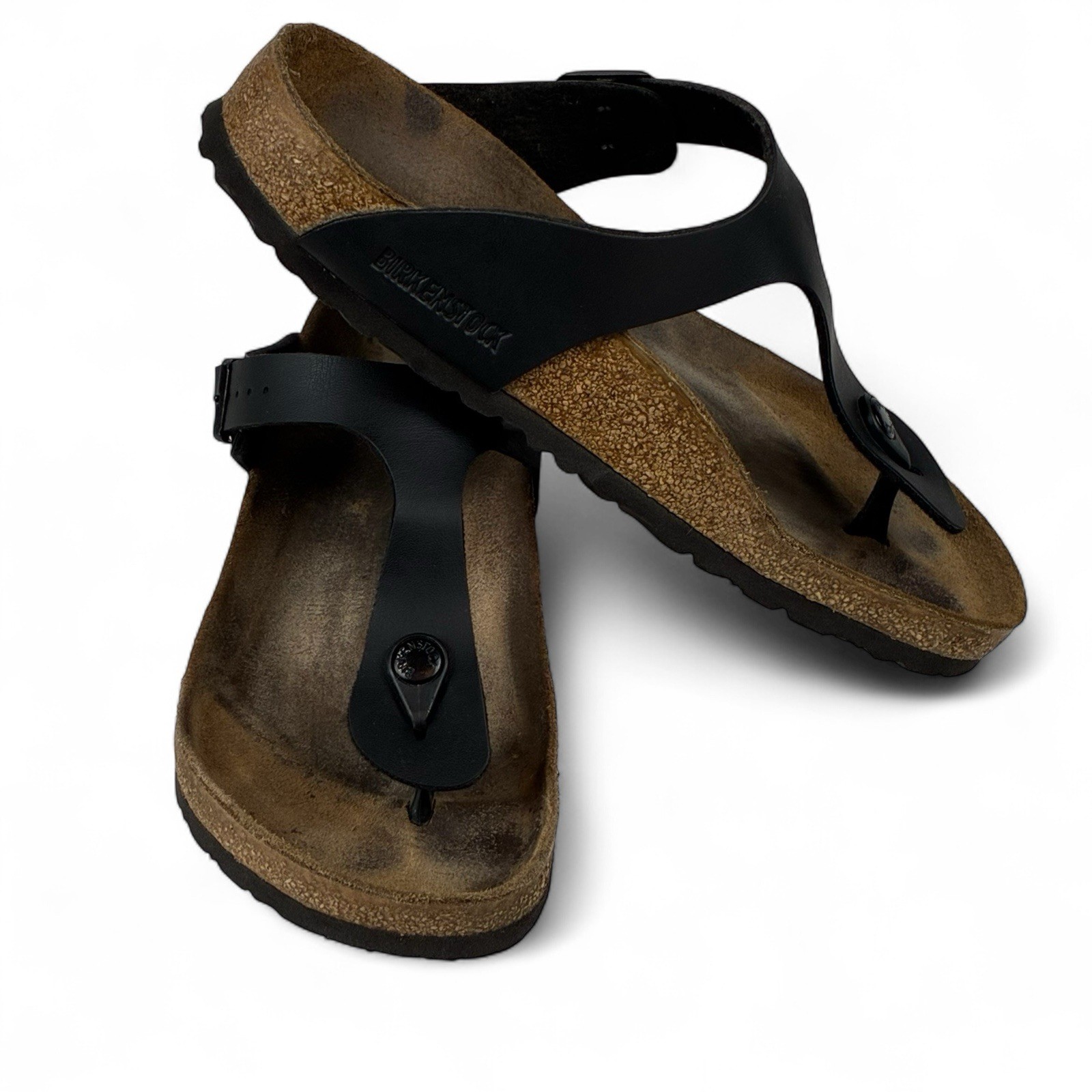 Birkenstock Womens Gizeh Black Leather Thong Sandals EU Size 39 US Size 8