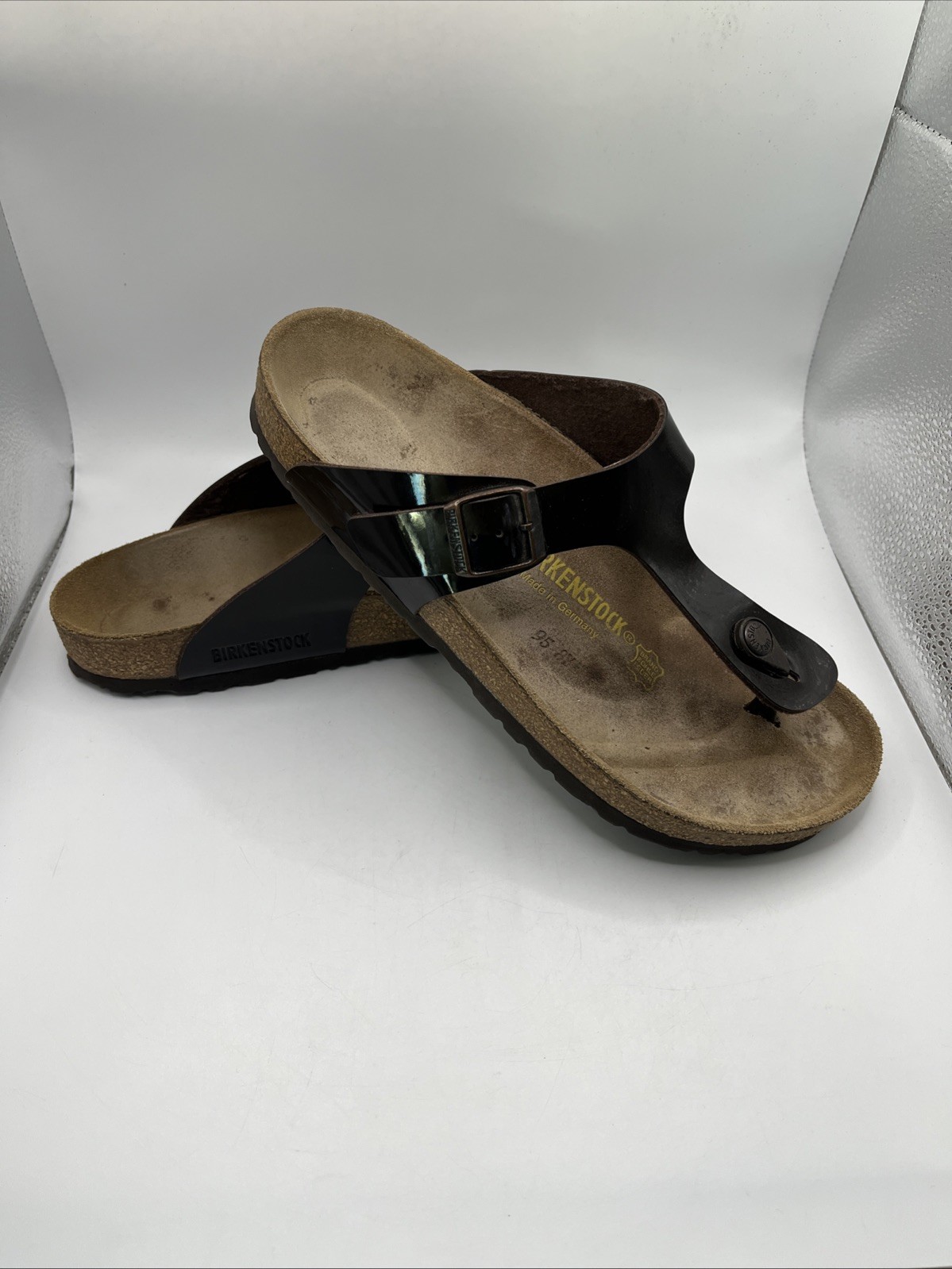 Birkenstock Gizeh Dark Brown Patent Leather Sz 41 Sandal