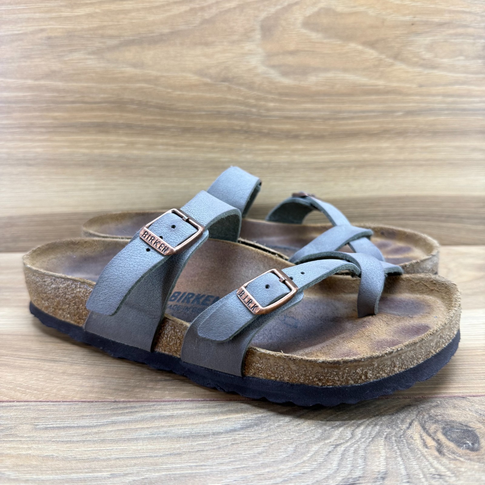 Birkenstock Mayari Sandals Womens 6 W EU 37 Gray Birko Slip On Preppy Vacation