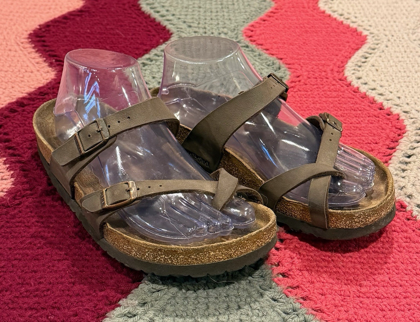 Birkenstock Mayari Sandals Size US 7.5 EU 38 Brown Leather Buckles Toe Strap