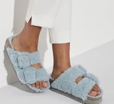 BIRKENSTOCK Papillio Teddy Faded Aqua Arizona Big Buckle Shearling EU 37/6US