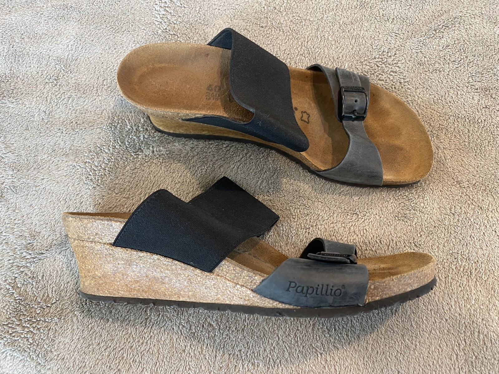 Birkenstock Papillio Della Wedge Stretch Black Strap Sz 40 L9M7 260 Narrow